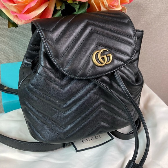 NWT Authentic Gucci Black Leather Marmont Matelasse Backpack - Picture 1 of 14